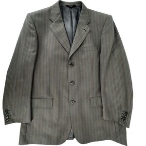 Men's Wool Blazer GB Baroni Uomo Gray‎ Striped Super 150s Designed in Italy 44R